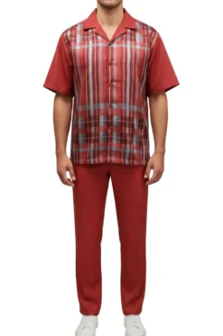 Stacy Adams - Red Color-Block Plaid Panel Walking Suit Set