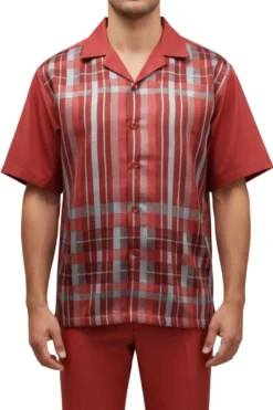 Stacy Adams - Red Color-Block Plaid Panel Walking Suit Set