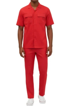 Stacy Adams - Red Linen 2 Piece Walking Suit Set