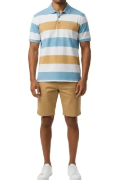 Stacy Adams - Striped Light Blue Cotton Polo Shirt