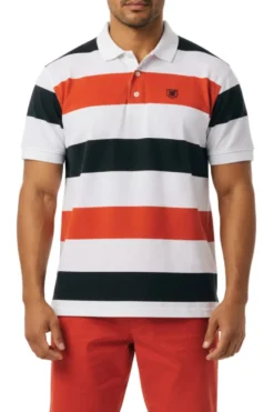 Stacy Adams - Striped Red Cotton Polo Shirt