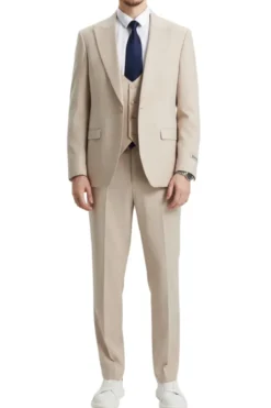 Stacy Adams - Tan 3 Piece Hybrid Fit Suit With Expandable Waist Band