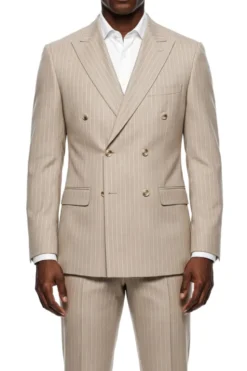Stacy Adams - Tan Hybrid Fit 2 Piece Double Breasted Pinstripe Suit
