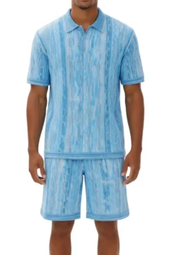 Stacy Adams - Turquoise Wavy Striped Pattern Polo Short Set