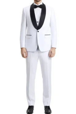 Stacy Adams - White 3 Piece Hybrid Fit Tuxedo Satin Shawl Lapel