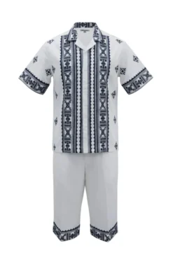Stacy Adams - White Embroidered Short Walking Suit Set