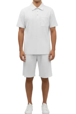 Stacy Adams - White Geometric Jacquard Pattern Polo Short Set