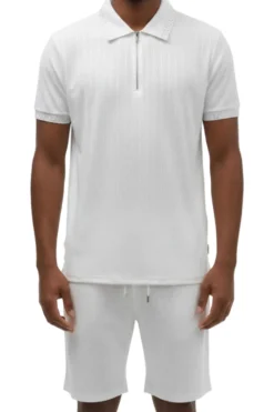 Stacy Adams - White Textured Polo Short Set