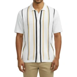 Stacy Adams - White Vertical Stripe Knit Shirt
