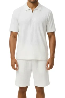 Stacy Adams - White Wavy Striped Pattern Polo Short Set