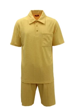 Stacy Adams - Yellow Geometric Jacquard Pattern Polo Short Set