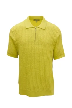 Stacy Adams - Yellow Textured Ribbed Quarter Zip Polo