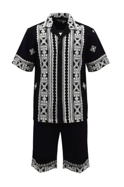 Stacy Adams - Black Embroidered Short Walking Suit Set
