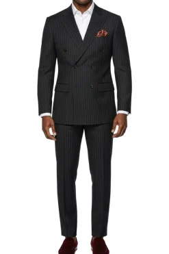 Stacy Adams - Black Hybrid Fit 2 Piece Double Breasted Pinstripe Suit