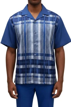 Stacy Adams - Blue Color-Block Plaid Panel Walking Suit Set