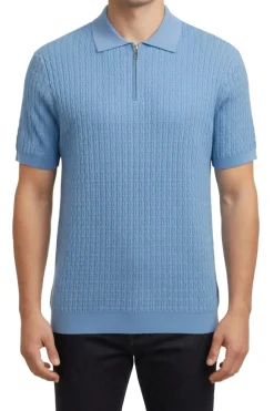 Stacy Adams - Blue Textured Ribbed Quarter Zip Polo