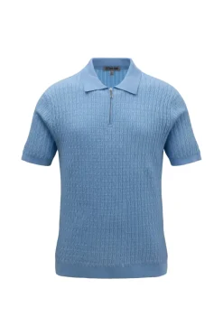 Stacy Adams - Blue Textured Ribbed Quarter Zip Polo