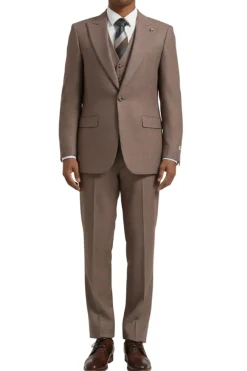 Stacy Adams - Brown Hybrid Fit Plaid 3 Piece Suit With Expandable Waist Band