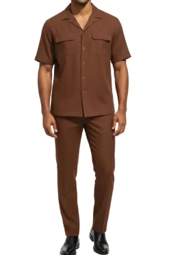 Stacy Adams - Brown Linen 2 Piece Walking Suit Set