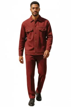 Stacy Adams - Burgundy Knit Buttoned Jacket