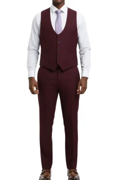 Stacy Adams - Burgundy 3 Piece Hybrid Fit Suit With Expandable Waist Band