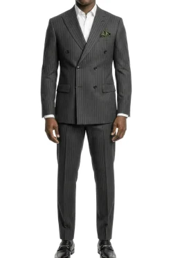 Stacy Adams - Charcoal Hybrid Fit 2 Piece Double Breasted Pinstripe Suit