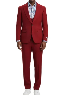 Stacy Adams - Cherry Red 3 Piece Hybrid Fit Suit With Expandable Waist Band