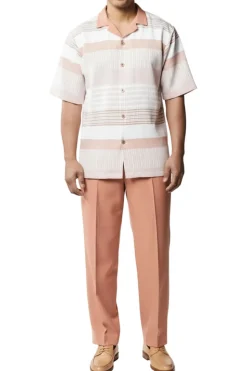 Stacy Adams - Coral Horizontal Stripes 2 Piece Walking Suit Short Set