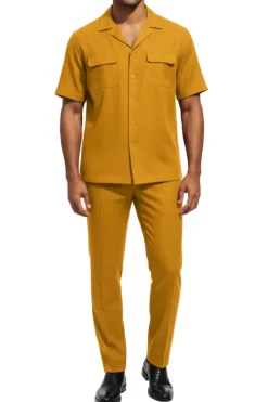 Stacy Adams - Gold Linen 2 Piece Walking Suit Set