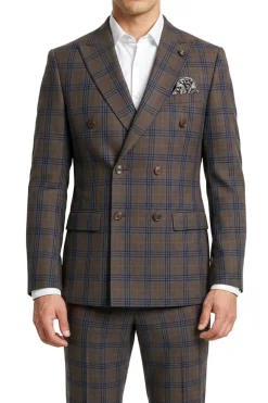 Stacy Adams - Gray Hybrid Fit 2 Piece Double Breasted Windowpane Plaid Suit