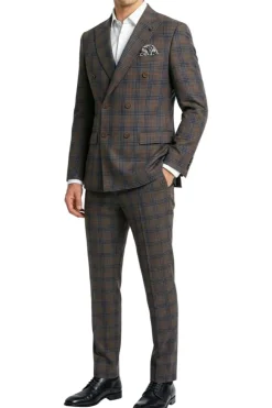 Stacy Adams - Gray Hybrid Fit 2 Piece Double Breasted Windowpane Plaid Suit