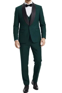 Stacy Adams - Green 3 Piece Hybrid Fit Tuxedo Satin Shawl Lapel