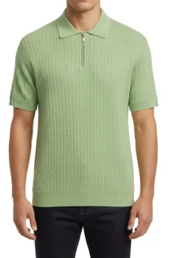 Stacy Adams - Green Textured Ribbed Quarter Zip Polo