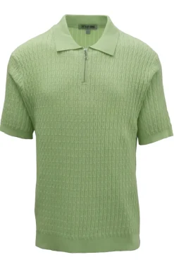 Stacy Adams - Green Textured Ribbed Quarter Zip Polo