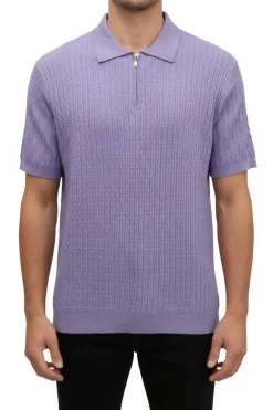 Stacy Adams - Lavender Textured Ribbed Quarter Zip Polo