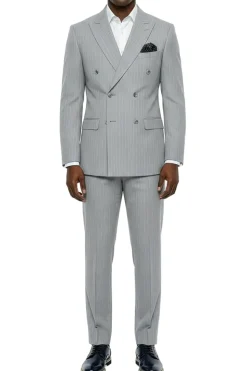 Stacy Adams - Light Gray Hybrid Fit 2 Piece Double Breasted Pinstripe Suit
