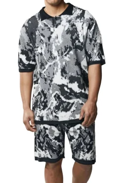 Stacy Adams - Men's Black Abstract Knit Walking Suit Short Set