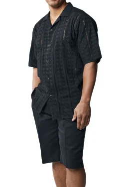 Stacy Adams - Men's Black Linen Walking Suit with Shorts Set