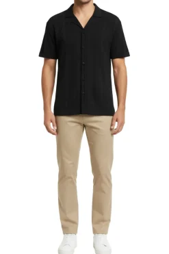 Stacy Adams - Men's Black Vertical Embroidered Pattern Shirt