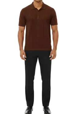 Stacy Adams - Men's Brown Geometric Meander Polo Shirt