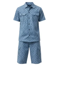 Stacy Adams - Men's Chambray Tone-on-Tone Check Short Walking Suit Set