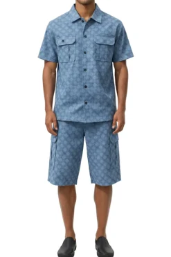 Stacy Adams - Men's Chambray Tone-on-Tone Check Short Walking Suit Set