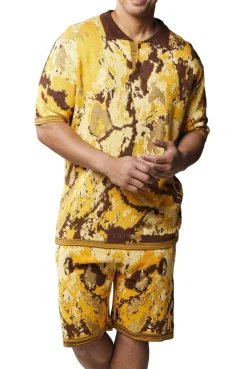 Stacy Adams - Men's Gold Abstract Knit Walking Suit Short Set