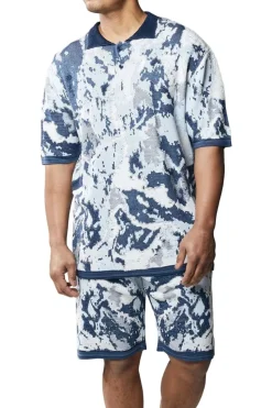 Stacy Adams - Men's Navy Blue Abstract Knit Walking Suit Short Set