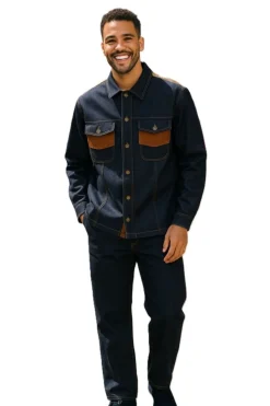 Stacy Adams - Men's 2 Piece Blue Long Sleeve Denim Set