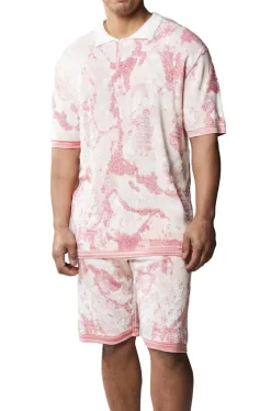 Stacy Adams - Men's Pink Abstract Knit Walking Suit Short Set