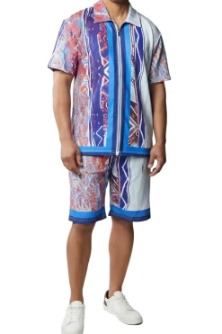 Stacy Adams - Men's Red Full Zip Walking Suit with Multi Color Shorts Set