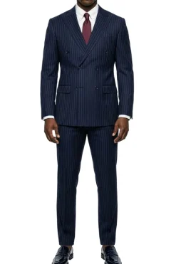 Stacy Adams - Navy Hybrid Fit 2 Piece Double Breasted Pinstripe Suit