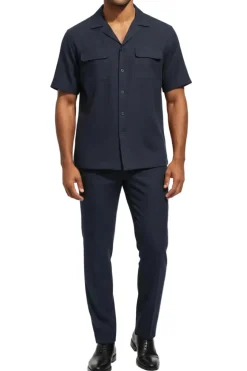 Stacy Adams - Navy Linen 2 Piece Walking Suit Set