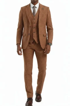 Stacy Adams - Orange Houndstooth 3 Piece Hybrid Fit Suit With Expandable Waist Band
